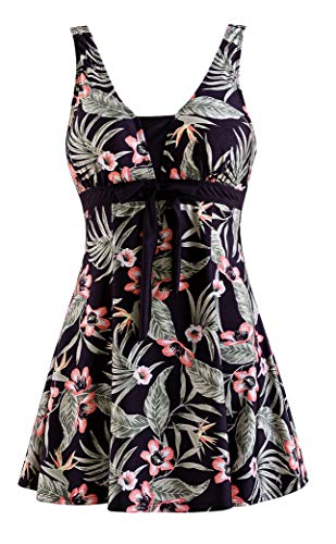 Wantdo Damen Badeanzug Einteiliger Raffung Einteiler Bademode, Seeblume02, 48-50 EU / 20-22 UK von Wantdo