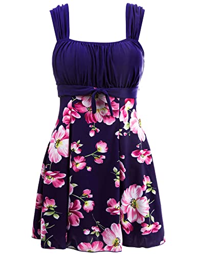 Wantdo Damen Badeanzug Kleid Push Up Tankini Sommer Bademode mit Shorts Schlanke Strandmode Badekleid Shapewear Einteiler Schwimmkleid Blau 56-58 von Wantdo