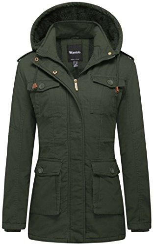 Wantdo Damen Baumwolle Abschnitt Jacke Gefüttert Kapuze Jacke Mode Lang Parka Quilted Gesteppt Mantel Grün XXL von Wantdo