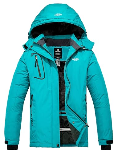 Wantdo Damen Berg Ski Jacke Wärmer Winter Fleece Mäntel Wasserdichter Atmungsaktive RegenMäntel Outdoor Kapuzen Windbreaker Jacken Dunkles Türkis XL von Wantdo
