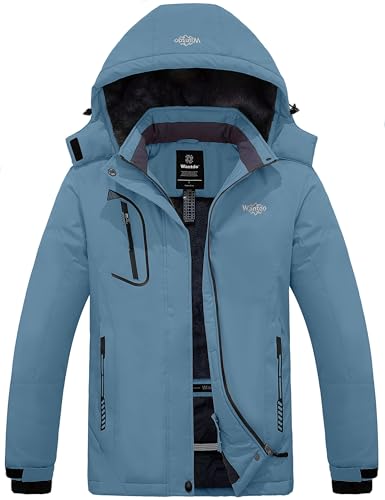 Wantdo Damen Berg Ski Jacke Wärmer Winter Fleece Mäntel Wasserdichter Atmungsaktive RegenMäntel Outdoor Kapuzen Windbreaker Jacken Graublau L von Wantdo