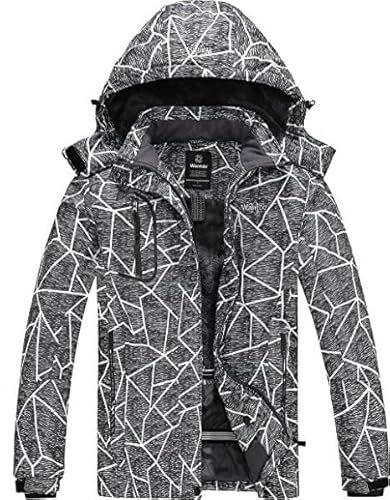 Wantdo Damen Berg Ski Jacke Wärmer Winter Fleece Mäntel Wasserdichter Atmungsaktive RegenMäntel Outdoor Kapuzen Windbreaker Jacken Graue Flora L von Wantdo
