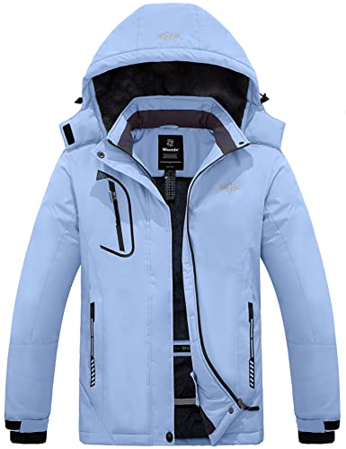 Wantdo Damen Berg Ski Jacke Wärmer Winter Fleece Mäntel Wasserdichter Atmungsaktive RegenMäntel Outdoor Kapuzen Windbreaker Jacken Hellviolett L von Wantdo