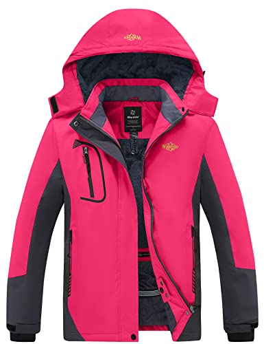 Wantdo Damen Berg Ski Jacke Wärmer Winter Fleece Mäntel Wasserdichter Atmungsaktive RegenMäntel Outdoor Kapuzen Windbreaker Jacken Rosarot XL von Wantdo