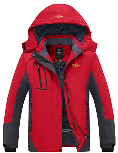 Wantdo Damen Berg Ski Jacke Wärmer Winter Fleece Mäntel Wasserdichter Atmungsaktive RegenMäntel Outdoor Kapuzen Windbreaker Jacken Rot XXL von Wantdo