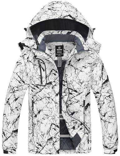 Wantdo Damen Berg Ski Jacke Wärmer Winter Fleece Mäntel Wasserdichter Atmungsaktive RegenMäntel Outdoor Kapuzen Windbreaker Jacken Schwarz-weißer XL von Wantdo