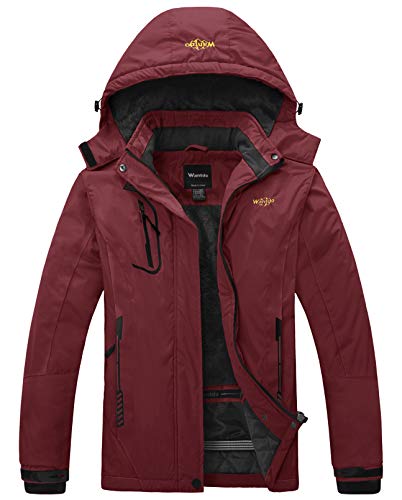 Wantdo Damen Berg Ski Jacke Wärmer Winter Fleece Mäntel Wasserdichter Atmungsaktive RegenMäntel Outdoor Kapuzen Windbreaker Jacken Weinrot M von Wantdo
