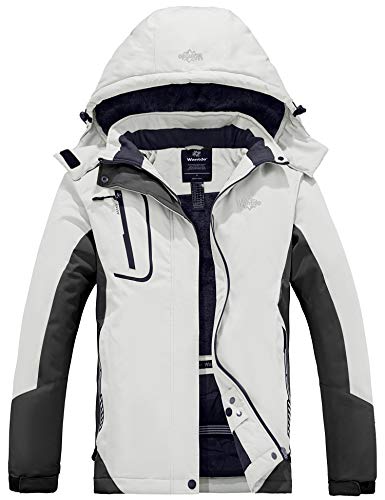 Wantdo Damen Berg Ski Jacke Wärmer Winter Fleece Mäntel Wasserdichter Atmungsaktive RegenMäntel Outdoor Kapuzen Windbreaker Jacken Weiß L von Wantdo