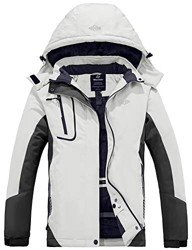 Wantdo Damen Berg Ski Jacke Wärmer Winter Fleece Mäntel Wasserdichter Atmungsaktive RegenMäntel Outdoor Kapuzen Windbreaker Jacken Weiß XL von Wantdo