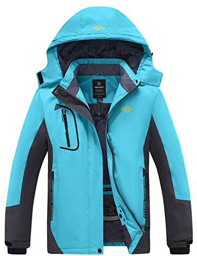 Wantdo Damen Berg Ski Jacke Wärmer Winter Fleece Mäntel Wasserdichter Atmungsaktive RegenMäntel Outdoor Kapuzen Windbreaker Jacken Türkis XL von Wantdo