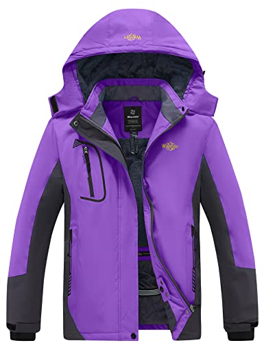 Wantdo Damen Berg Ski Jacke Wärmer Winter Fleece Mäntel Wasserdichter Atmungsaktive RegenMäntel Outdoor Kapuzen Windbreaker Jacken Violett XL von Wantdo