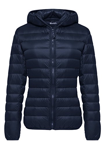 Wantdo Damen Daunenjacken Winter Winddichte Warm Mäntel Packable Leichte Jacken Isolierte Puffermäntel Outdoor Jacke Kapuze Slim Fit Jacken Navy Blau XL von Wantdo