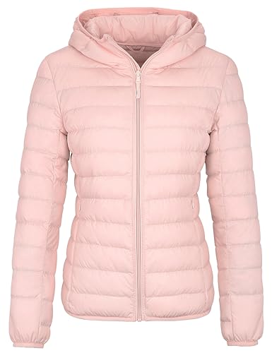 Wantdo Damen Daunenjacken Winter Winddichte Warm Mäntel Packable Leichte Jacken Isolierte Puffermäntel Outdoor Jacke Kapuze Slim Fit Jacken Rosa L von Wantdo