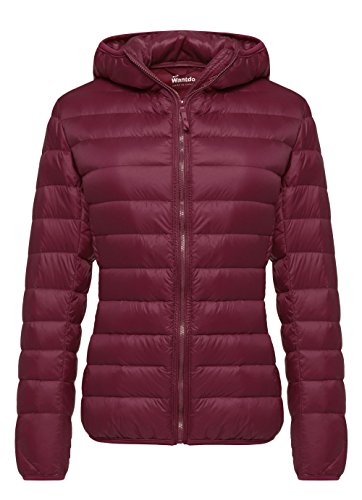 Wantdo Damen Daunenjacken Winter Winddichte Warm Mäntel Packable Leichte Jacken Isolierte Puffermäntel Outdoor Jacke Kapuze Slim Fit Jacken Rot 3XL von Wantdo