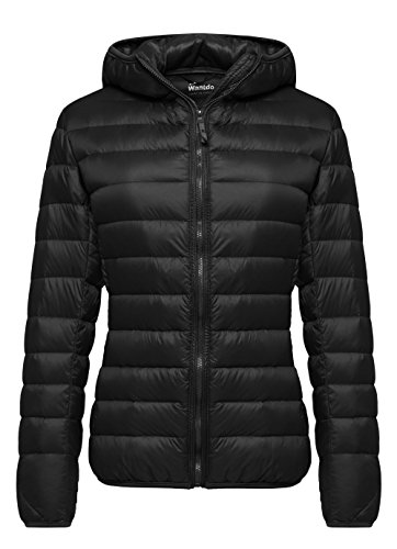 Wantdo Damen Daunenjacken Winter Winddichte Warm Mäntel Packable Leichte Jacken Isolierte Puffermäntel Outdoor Jacke Kapuze Slim Fit Jacken Schwarz S von Wantdo