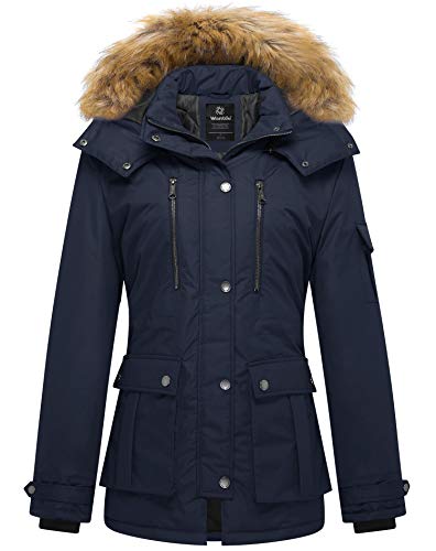 Wantdo Damen Fleece Futter Jacke Quilted Gesteppt Mantel Klassisch Militär Jacke Bequem Freizeit Jacke Navy S von Wantdo