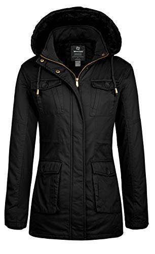 Wantdo Damen Fleece Futter Parka Gefüttert Kapuze Jacke Fleece Futter Jacke Klassisch Militär Jacke Schwarz M von Wantdo
