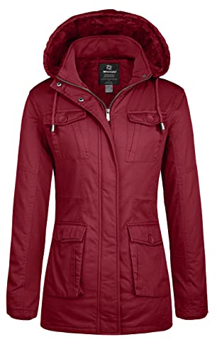 Wantdo Damen Fleece Futter Parka Warm Winter Jacke Gepolstert Puffer Jacke Outdoor Sport Mantel Rot M von Wantdo