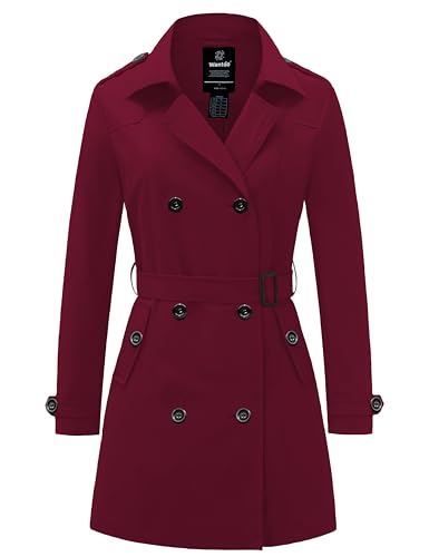 Wantdo Damen Frühling Jacke Winddichte Cabanjacke mit Schulterknöpfen Schulterklappen Slim Fit Lange Jacken Verstellbare Gürtel Mantel Winerot S von Wantdo