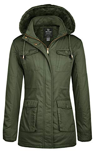 Wantdo Damen Gefüttert Kapuze Jacke Mode Lang Parka Fleece Futter Jacke Outdoor Sport Mantel Grün L von Wantdo
