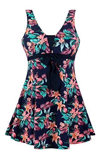 Wantdo Damen Große Größe Badeanzug Sexy Einteiliger Baderock mit Shorts Elegant Sommer Bauchweg Tankinis Mehrfarbig Push up Bademoden Azalee 56-58 von Wantdo