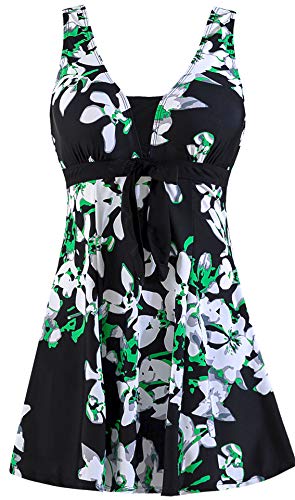 Wantdo Damen Große Größe Badeanzug Sexy Einteiliger Baderock mit Shorts Mehrfarbig Push up Bademoden Bauchdeckenstraffung Schwimmrock Birnenblume 56-58 von Wantdo