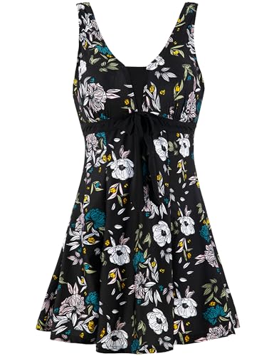 Wantdo Damen Große Größe Badeanzug mit Rock Einfarbig Push up Bademoden Elegant Sommer Schwimmrock Bauchdeckenstraffung Tankinis Pflaumenblüte 44-46 von Wantdo