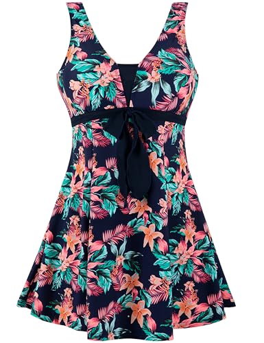 Wantdo Damen Große Größe Badeanzug mit Rock Elegant Sommer Schwimmrock Einfarbig Push up Bademoden Bauchdeckenstraffung Tankinis Azalee 50-52 von Wantdo