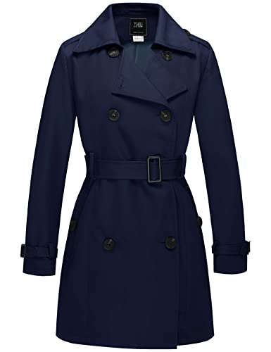 Wantdo Damen Mantel Lang Trenchcoat Frühling Winddicht Übergangsmantel Mantel Elegant Sommer Mäntel Schulterklappen mit Gürtel Slim Fit Jacken Navy 38 von Wantdo