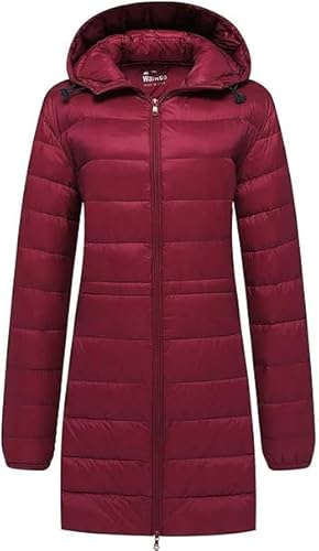 Wantdo Damen Outdoor Berg Reisejacken Lang Oberbekleidung Parka Winter Warm Puffermantel Weich Kapuzen Mäntel Rot 3XL von Wantdo