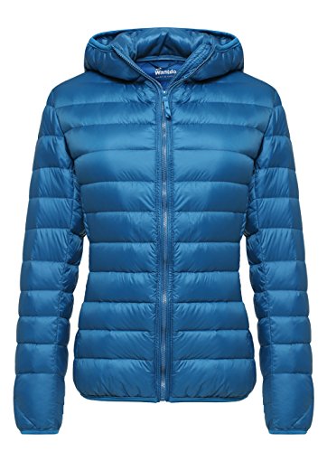 Wantdo Damen Outdoor Berg Reisejacken Weich Kapuzen Mäntel Isoliert Gesteppt Übergangsjacke Quilted Gepolstert Mäntel Blau XS von Wantdo