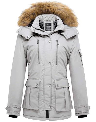 Wantdo Damen Outdoor Sport Mantel Mode Lang Parka Klassisch Militär Jacke Slim Fit Mantel Grau L von Wantdo