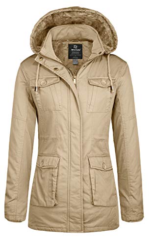 Wantdo Damen Quilted Gesteppt Mantel Klassisch Militär Jacke Outdoor Sport Mantel Bequem Freizeit Jacke Kahki XL von Wantdo