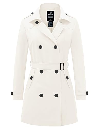 Wantdo Damen Schulterklappen Jacke Elegant Longsleeve Winddicht Herbst Zweireiher Trenchcoat Mantel Beige M von Wantdo