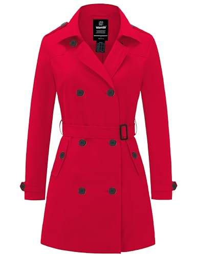 Wantdo Damen Schulterklappen Jacke Winddicht Herbst Jacke Dünn Winter Cabanjacke Zweireiher Trenchcoat Mantel Rot L von Wantdo