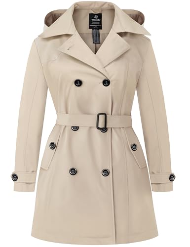 Wantdo Damen Übergröße Trenchcoat Wasserdichter Jacken Zweireihiger Klassischer Damenmantel mit Revers Elegant Mäntel mit Verstellbare Gürtel Khaki 58 von Wantdo