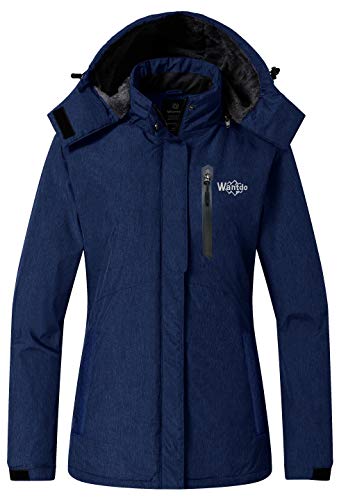 Wantdo Damen Winter Skijacke Warm Fleece Mantel Berg Snowboardjacke Outdoor Kapuzen Windbreaker Jacken Ferizeit Wandern Jacke Blau L von Wantdo