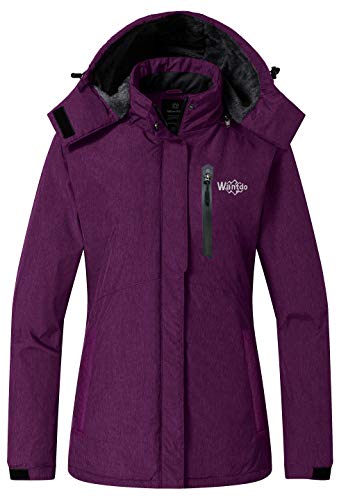 Wantdo Damen Winter Skijacke Warm Fleece Mantel Berg Snowboardjacke Outdoor Kapuzen Windbreaker Jacken Ferizeit Wandern Jacke Lila L von Wantdo