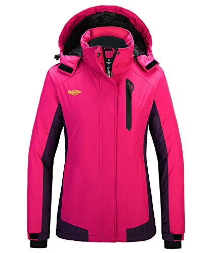Wantdo Damen Winter Skijacke Warm Fleece Mantel Berg Snowboardjacke Outdoor Kapuzen Windbreaker Jacken Gefüttert Jacke Rosarot XL von Wantdo