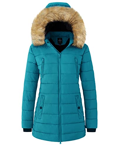 Wantdo Damen Winter Warm Puffer Mantel Wasserabweisend Outdoor Jacke Baumwolle Gepolsterte Jacken Kunstpelz Kapuzenmäntel Blau XL von Wantdo