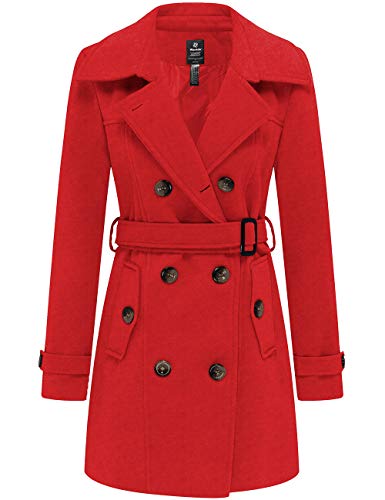 Wantdo Damen Winterdicke Jacken Warme Winddicht Jacke Wollmischung Erbsenmäntel Zweireihige Mittellange Mäntel Slim Fit Cabanjacke mit Schulterklappen Rot 36 von Wantdo