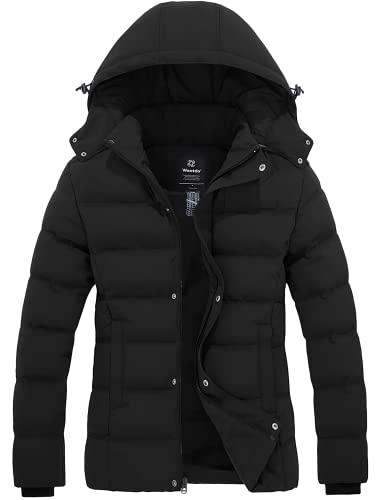 Wantdo Damen Winterjacke Kurz Warm Mantel Dicke Steppjacke Winddicht Winter Puffer Jacke mit Abnehmbare Kapuze Polstermantel Schwarz M von Wantdo