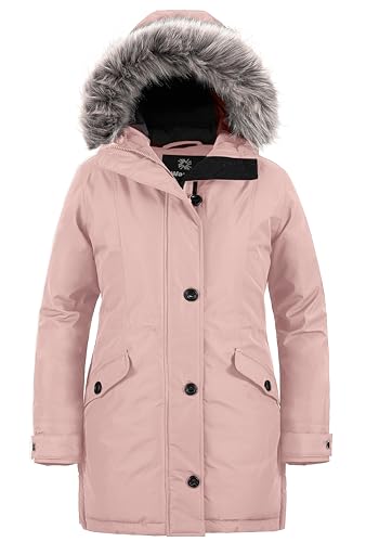 Wantdo Damen Winterjacke Übergröße Warme Parka Outdoor Winddicht Damenmantel mit Abnehmbarer Fellkapuze für Casual Work Walking Rosa 58 von Wantdo