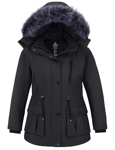 Wantdo Damen Winterjacke Übergröße Wasserdicht Warme Puffer Parka mit Abnehmbarer Kapuze Grau 60-62 von Wantdo