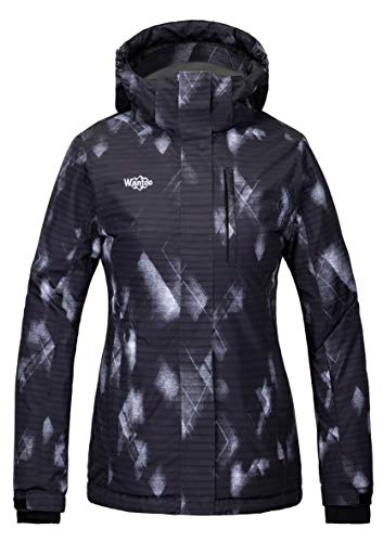 Wantdo Damen Wasserdichte Skijacke Warmer Winter Gemusterter Schneemantel Berg Snowboard Jacken Winddichte Sportmäntel Schwarz+weiß M von Wantdo