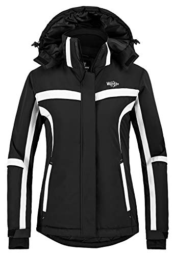 Wantdo Damen wasserdichte Skijacke mit Kapuze Fleecemantel Berg Snowboardjacken Winddichte Outdoor Sport Mäntel Schwarz L von Wantdo