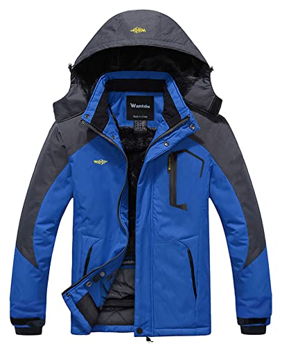 Wantdo Herren Berg Ski Jacke Warmer Winter Fleece Mantel Wasserdichter Atmungsaktive Jacke Outdoor Kapuzen Windbreaker Jacken Blau M von Wantdo