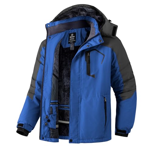 Wantdo Herren Berg Ski Jacke Warmer Winter Fleece Mantel Wasserdichter Atmungsaktive Jacke Outdoor Kapuzen Windbreaker Jacken Blau XL von Wantdo