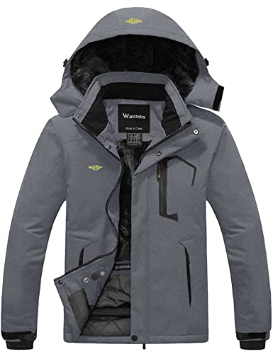 Wantdo Herren Berg Ski Jacke Warmer Winter Fleece Mantel Wasserdichter Atmungsaktive Jacke Outdoor Kapuzen Windbreaker Jacken Dunkelgrau L von Wantdo