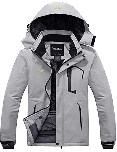 Wantdo Herren Berg Ski Jacke Warmer Winter Fleece Mantel Wasserdichter Atmungsaktive Jacke Outdoor Kapuzen Windbreaker Jacken Grau L von Wantdo